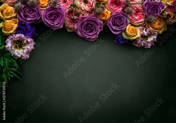 Fototapeta Background Elegant Floral Border on Green Background for Custom Text or Design.