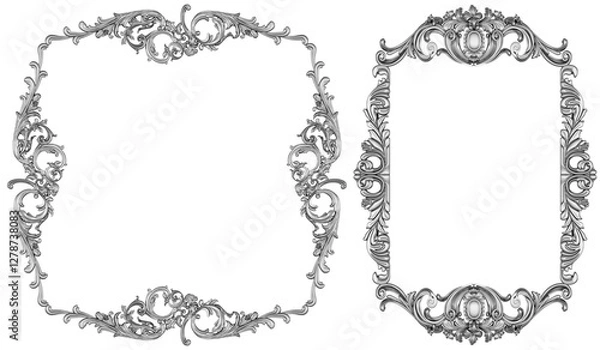 Fototapeta Silver frame on white background, 3D render