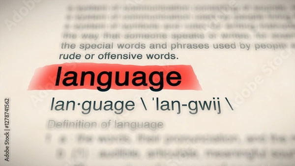Fototapeta A close-up illustration of the word "language" in a dictionary, showing its definition and meaning