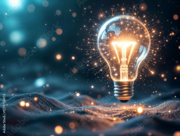 Obraz Light bulb made of pure energy, pulsing with waves of innovation and futuristic technology
