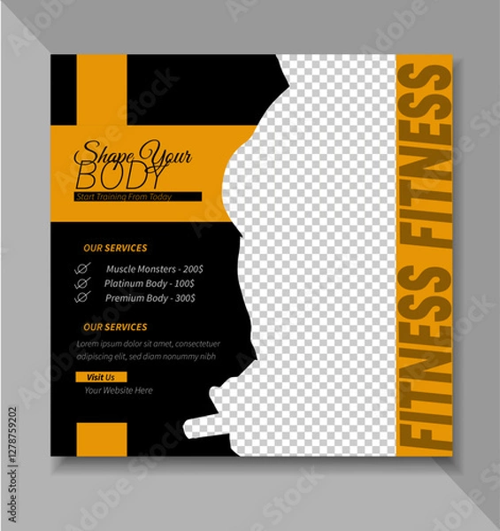 Fototapeta Gym Fitness social media post design template. Suitable for social media, flyers, banner, and web internet.