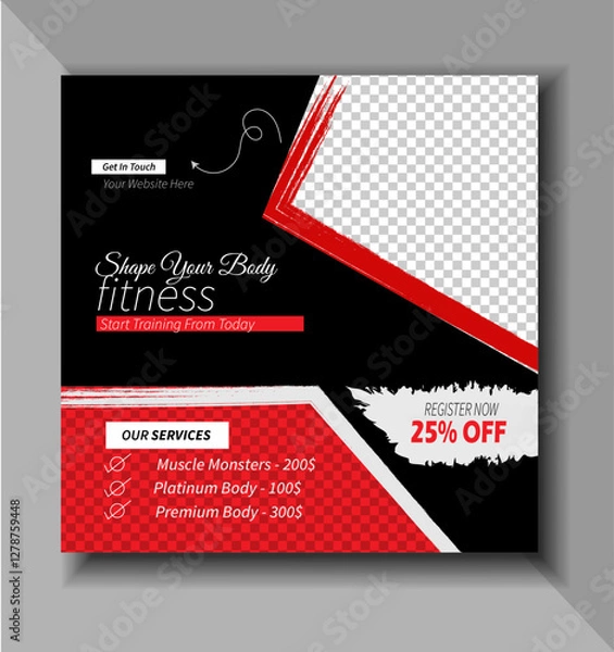 Fototapeta Gym Fitness social media post design template. Suitable for social media, flyers, banner, and web internet.
