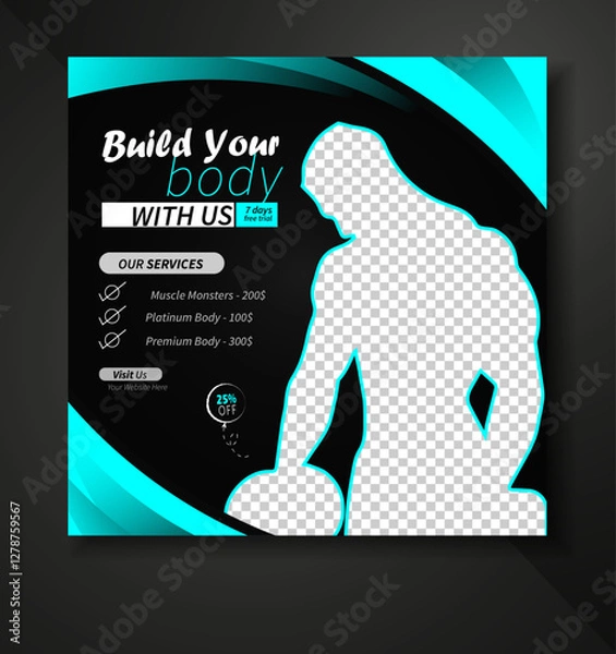 Fototapeta Gym Fitness social media post design template. Suitable for social media, flyers, banner, and web internet.