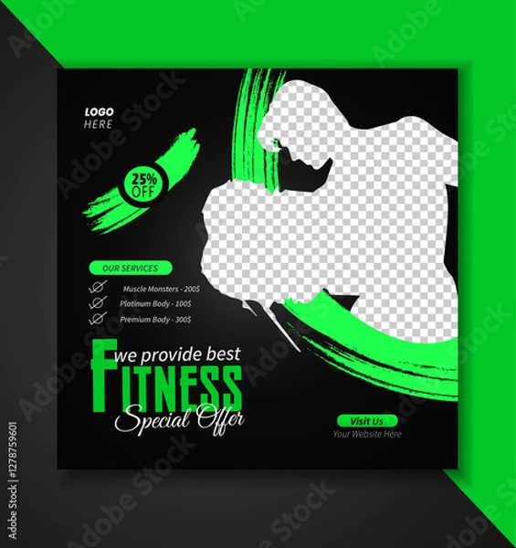 Fototapeta Gym Fitness social media post design template. Suitable for social media, flyers, banner, and web internet.