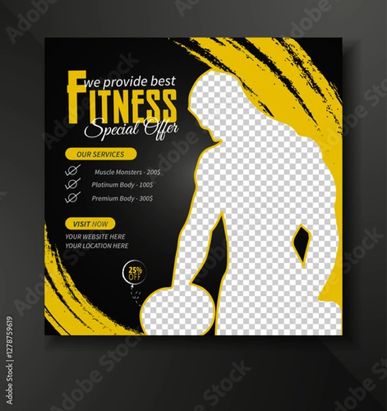 Fototapeta Gym Fitness social media post design template. Suitable for social media, flyers, banner, and web internet.