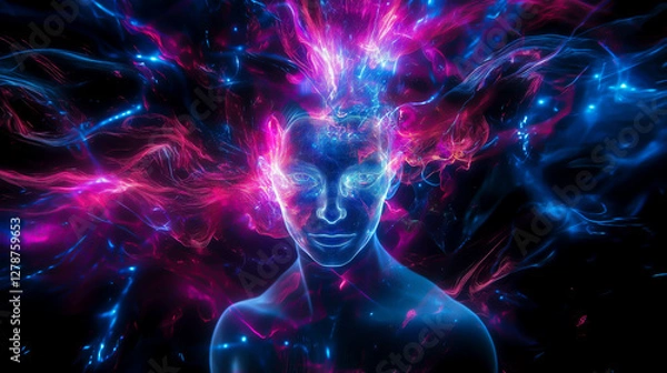 Fototapeta AIをイメージして擬人化した、電子で出来た人の形をした物体