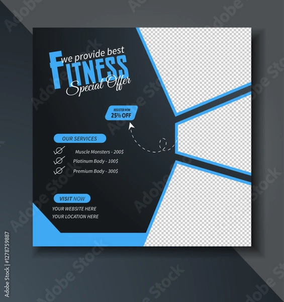 Fototapeta Gym Fitness social media post design template. Suitable for social media, flyers, banner, and web internet.