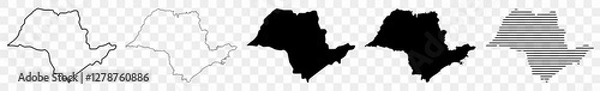 Fototapeta State of São Paulo Map Black | Brazilian State Border | State Country | Transparent Isolated | Variations