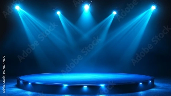 Obraz Stage with striking blue lights for dramatic performances