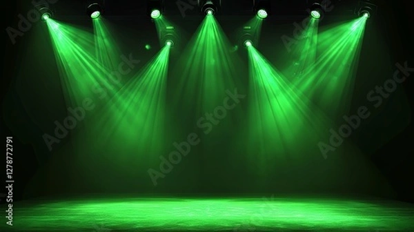 Fototapeta Dramatic green lighting on performance stage for live event