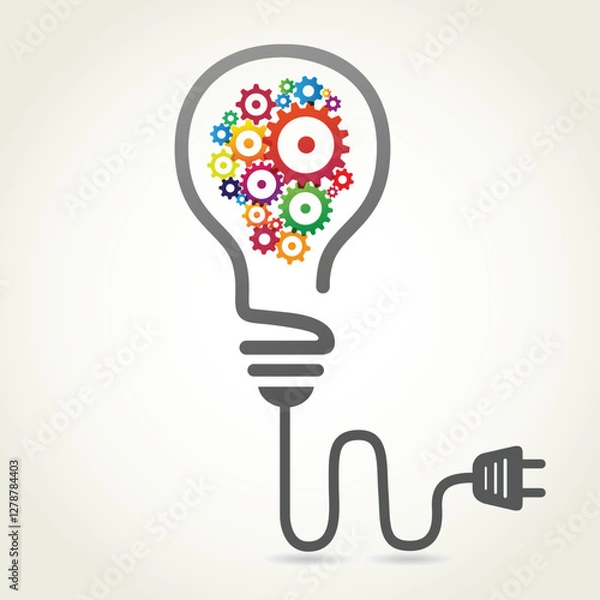 Fototapeta lightbulb with a plug icon gears, ideas and concept, vector file
