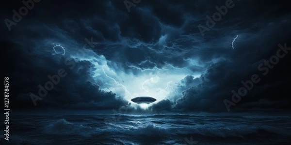 Fototapeta Majestic Dark Blue Ocean Under a Vast Sky with a Large Billowing Cloud Creating a Dramatic and Tranquil Seascape Evoking Peaceful Emotions and Wonder