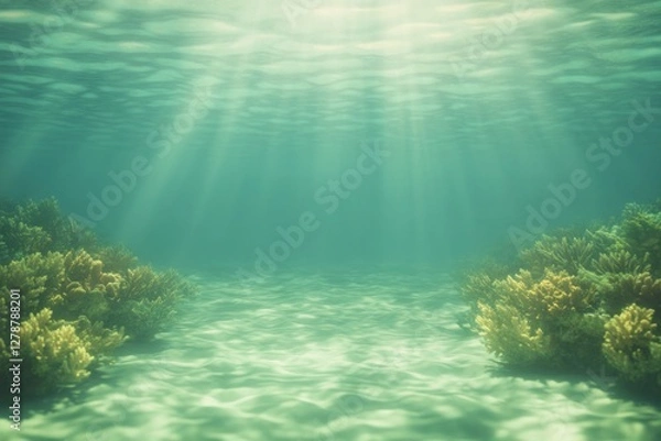 Fototapeta Underwater scene showcasing vibrant corals illuminated by soft s