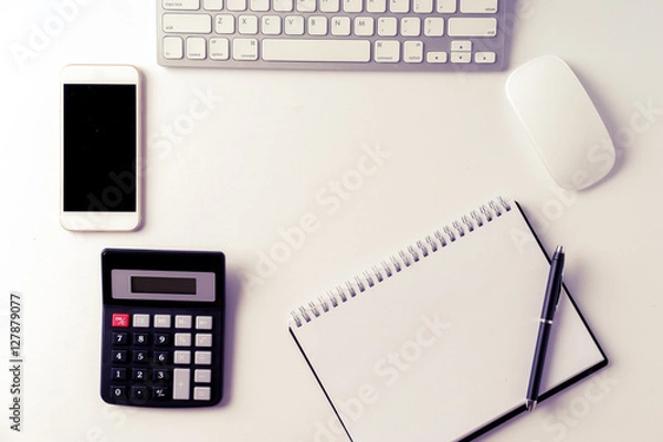 Fototapeta Office desk from top view with space