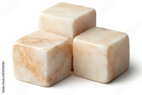Fototapeta White marble cube on a white background, showcasing elegant design.