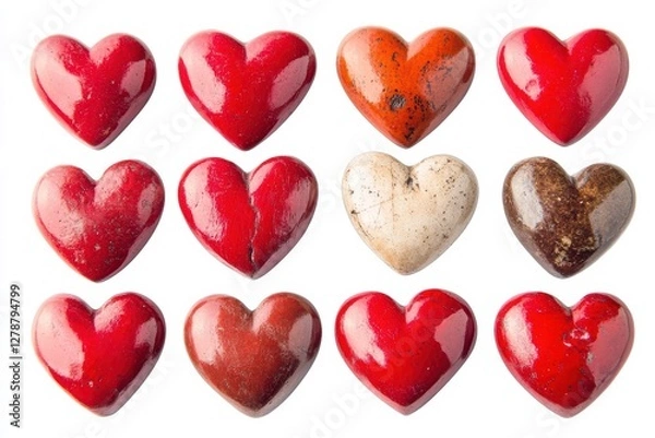 Fototapeta Red hearts isolated on white background, perfect for love themes.