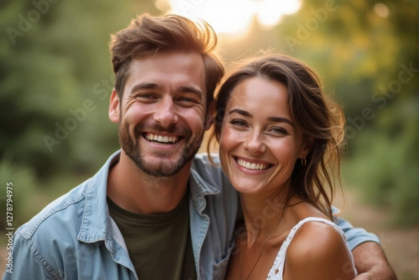 Obraz a photo of diverse couple smile at camera