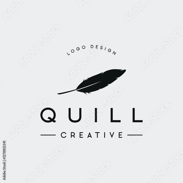 Fototapeta Luxurious author's feather design logo with creative ideas. Inspired by the author, quill feather.