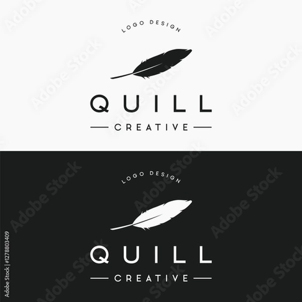 Fototapeta Luxurious author's feather design logo with creative ideas. Inspired by the author, quill feather.