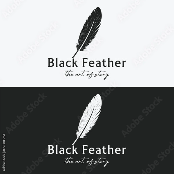 Fototapeta Luxurious author's feather design logo with creative ideas. Inspired by the author, quill feather.