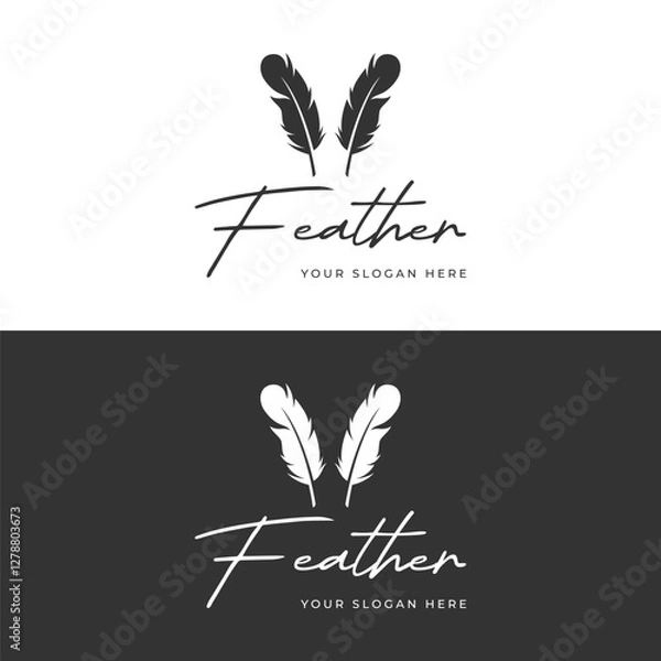 Fototapeta Luxurious author's feather design logo with creative ideas. Inspired by the author, quill feather.