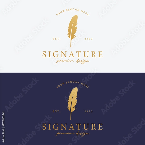 Fototapeta Luxurious author's feather design logo with creative ideas. Inspired by the author, quill feather.