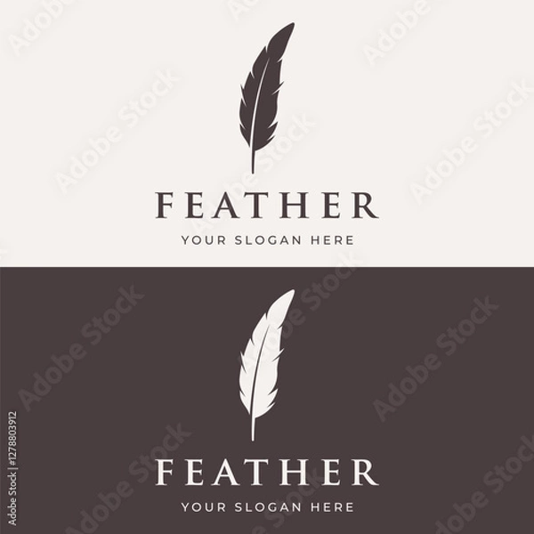 Fototapeta Luxurious author's feather design logo with creative ideas. Inspired by the author, quill feather.