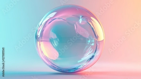 Fototapeta A vibrant 3D render of a colorful bubble, showcasing its shimmering, translucent surface and vivid hues.
