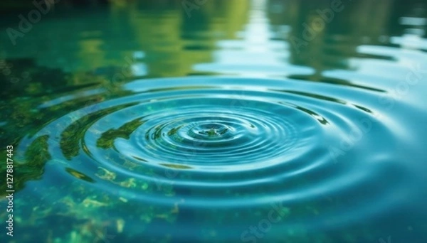 Fototapeta Clear water on a still pond with circular ripples , natural, gentle