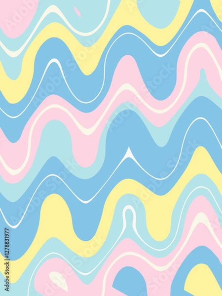 Fototapeta Pink blue yellow doodle abstract background. Illustration for banner, poster, card