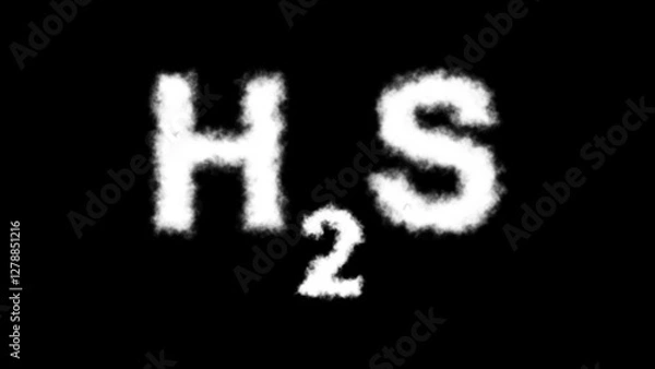Fototapeta "H₂S" or "Hydrogen Sulfide" molecule symbol appearing with smoke cloud text effects on a black background, representing chemistry, toxic gas, and scientific visualization
