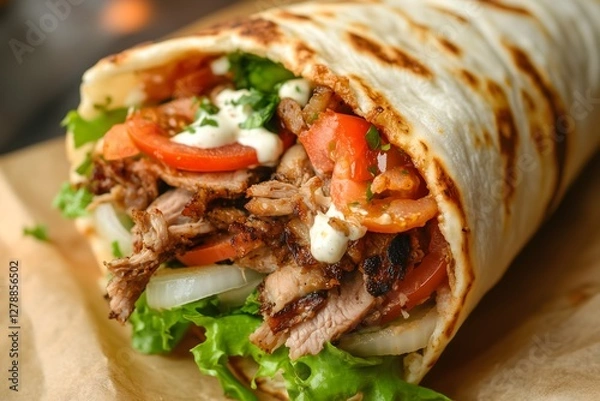 Obraz A close-up of a shawarma dürum roll