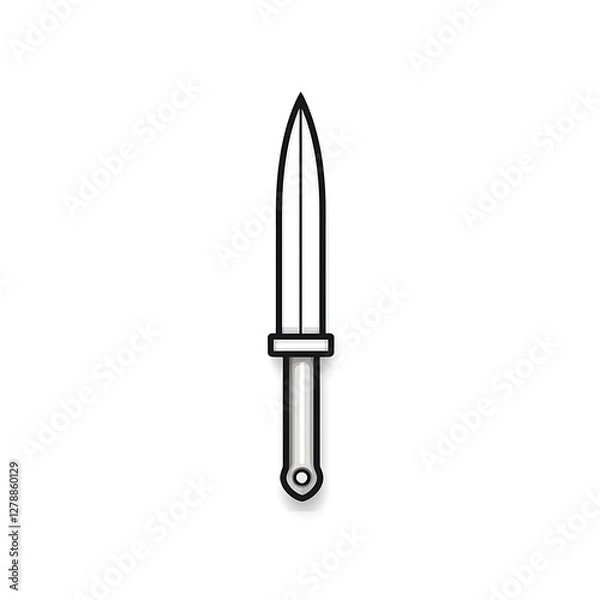 Fototapeta Stylized Illustration of a Simple Sword with Black Outlines on White Background