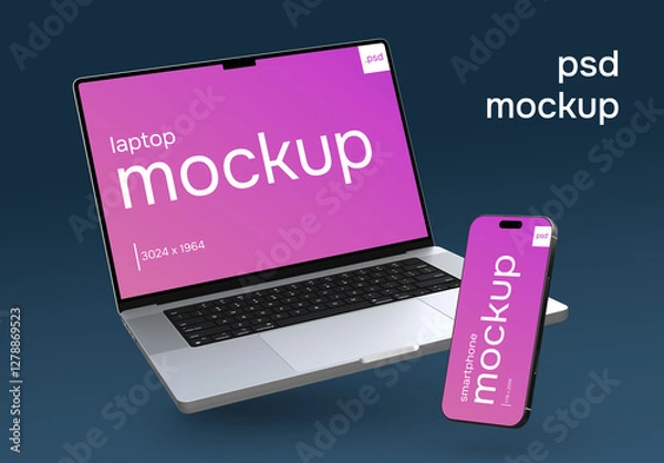 Obraz Isolated laptop and smartphone mockup set