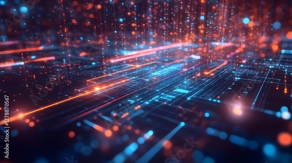 Fototapeta Abstract Digital Background with Glowing Lights and Patterns