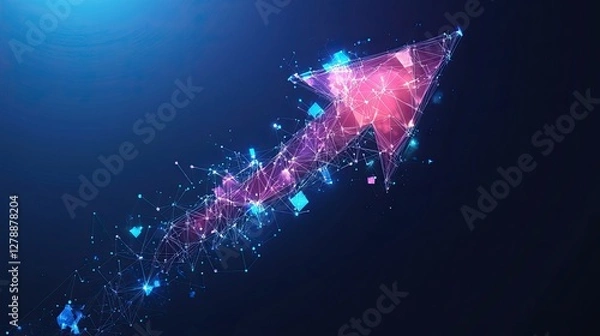 Fototapeta Low polygon or low poly design makes up the arrow Up. The growth symbol is made up of forms, lines, and dots. business plan or emblem of success. Finance, profession, business, and expanding 