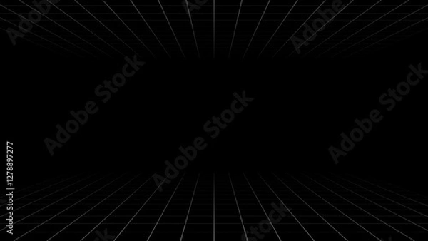 Fototapeta A simple retro vertical screen grid with evenly spaced glowing neon lines on a black background, creating a classic arcade or CRT display effect