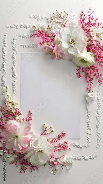 Fototapeta Copy space Floral invitation Card design , greeting cards elegant wonderful 3d  style. Colorful spring flower with white background, space for text.
