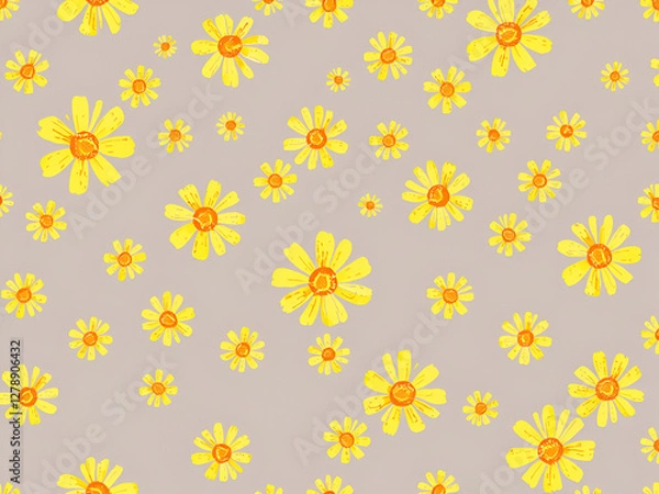 Fototapeta Seamless Yellow Daisy Pattern on Pastel Background