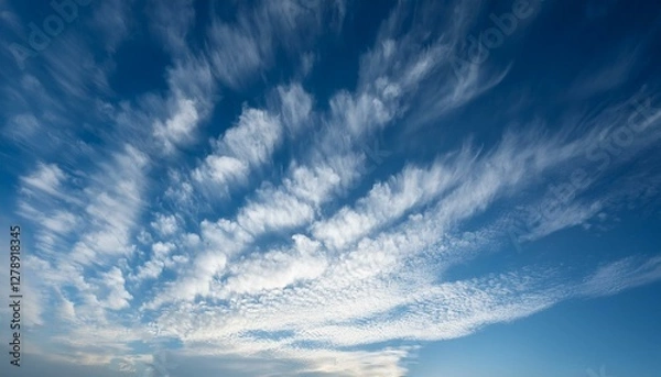 Fototapeta White spreading blurred clouds move across the sky in the morning