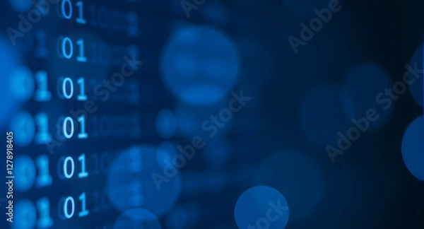 Obraz Binary Code Data Stream on Blue Background