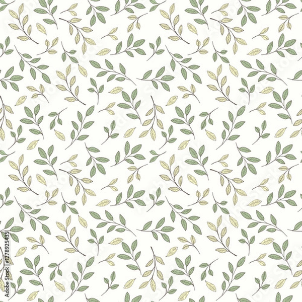 Obraz tiny sage leaves pattern, cream background