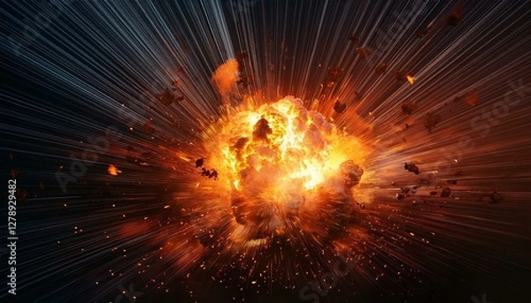 Fototapeta abstract image of explosion, illustration background, dark matter, the explosion effect.