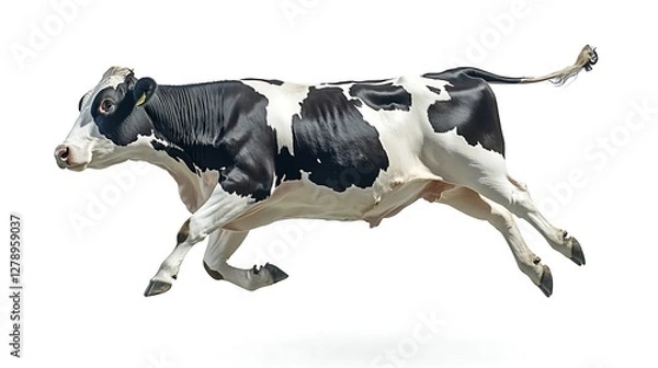 Obraz Running cow, white background, farm animal