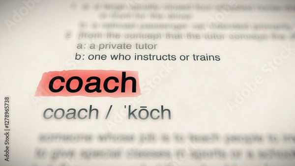 Fototapeta The word "coach" in a dictionary, showing its definition and meaning