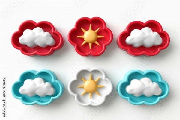 Fototapeta A set of six flower-shaped cookie cutters, each with a different color