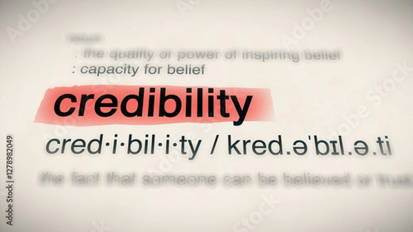 Fototapeta The word "credibility" in a dictionary, showing its definition and meaning