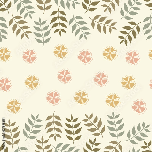 Obraz Scandi floral seamless pattern. Flowery surface pattern design of Scandinavian flowers and branchlets