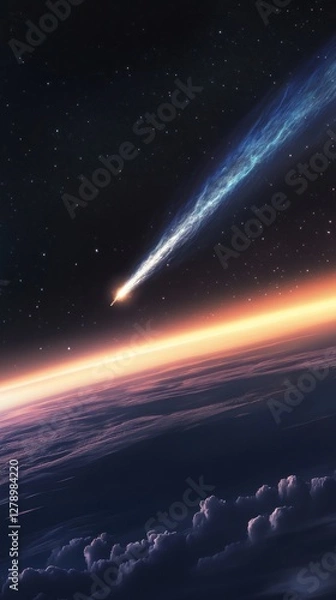 Obraz Celestial spectacle of a comet streaking through Earth's atmosphere