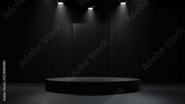 Obraz Abstract dark space background. Product showcase with spotlight, Black studio room background, Empty space studio dark room with spot lighting in black background. Use as montage for product display.